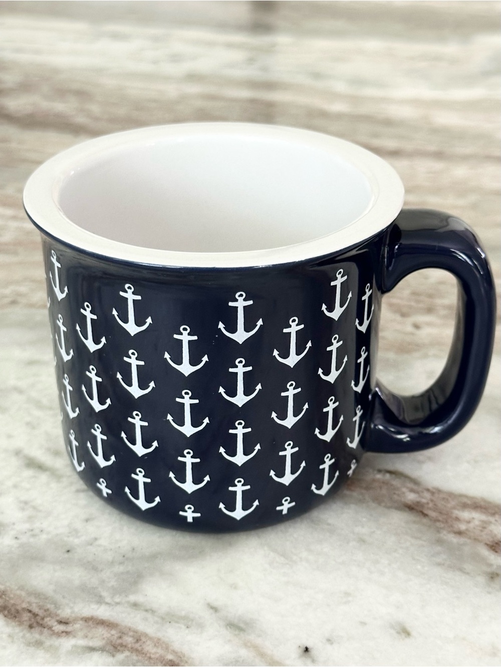 Anchor Pattern Ceramic Mug - Navy & White / Coastal / Beach Decor / Nautical